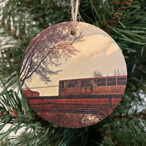 Wood Slice Ornament - Chicago El Train
