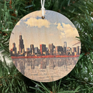 Wood Slice Ornament - Chicago Skyline From Lake