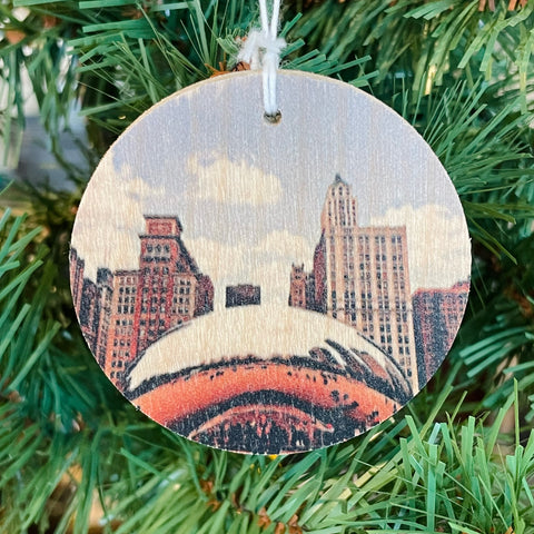 Wood Slice Ornament - Chicago The Bean