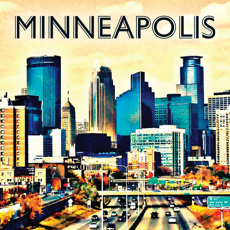 Minnesota Minneapolis Skyline3"x3" mylar laminated refrigerator magnet.