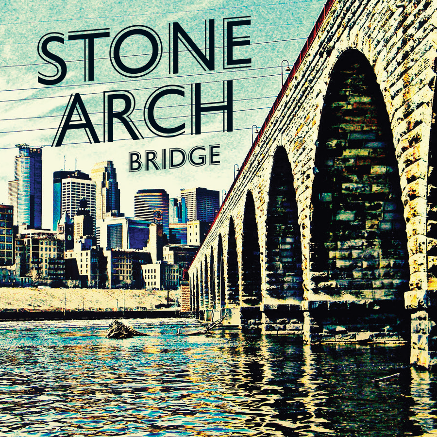 Minnesota Minneapolis Stone Arch Bridge. 3"x3" mylar laminated refrigerator magnet.