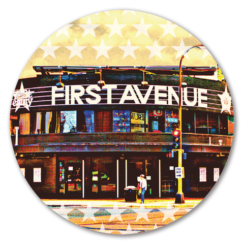 Minnesota First Avenue (1st Ave) 3"Wx3"H glossy circle sticker.