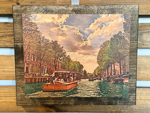 8x10 Double Mount Wall Art - Amsterdam Canal Boat