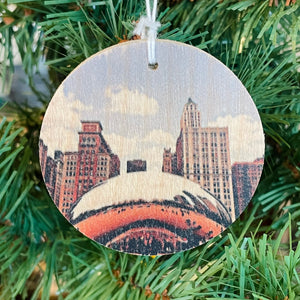 Wood Slice Ornament - Chicago The Bean