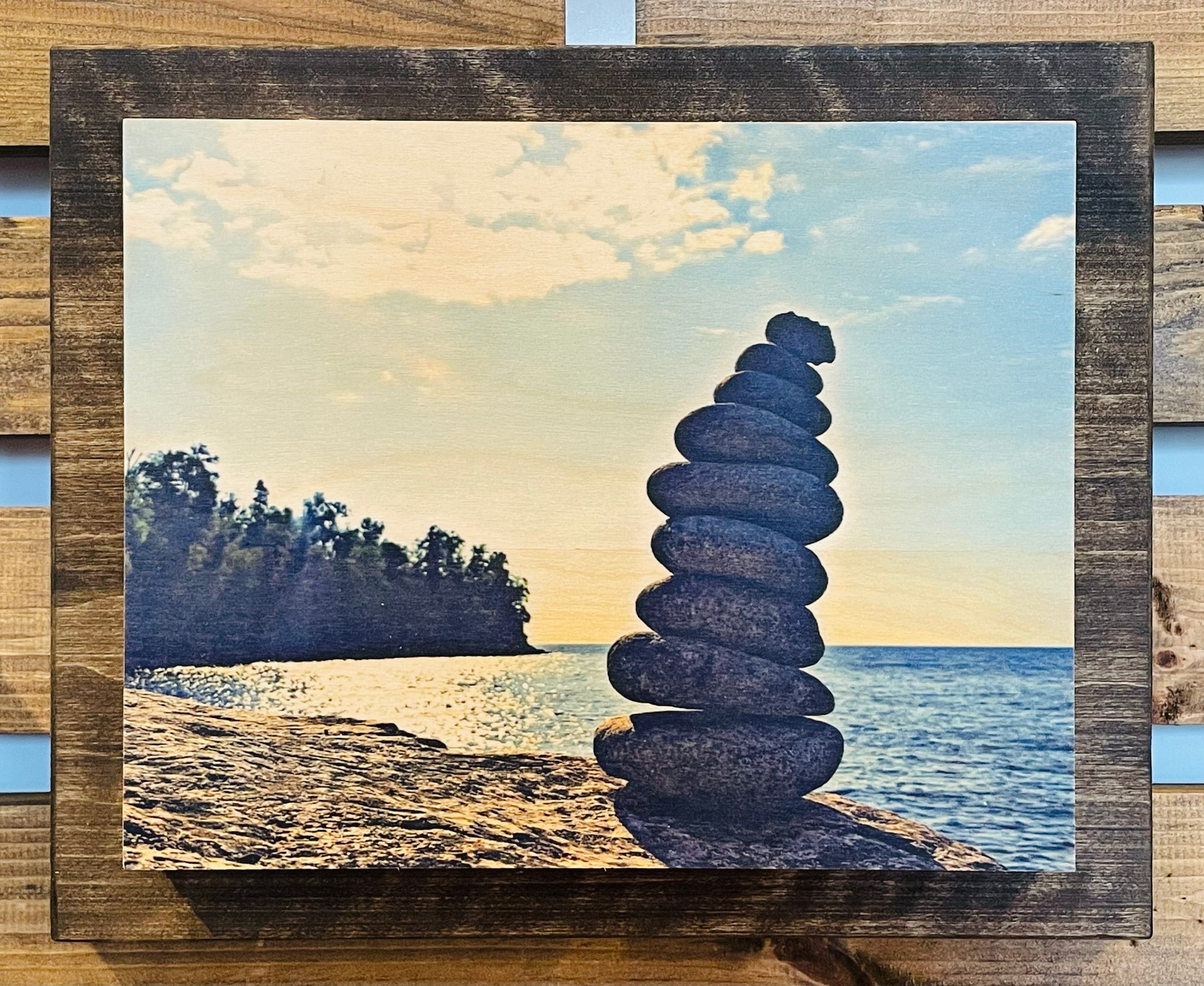 8x10 Double Mount Wall Art - Cairn on Lake Superior